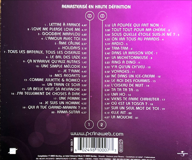 the back cover of a cd with a purple background