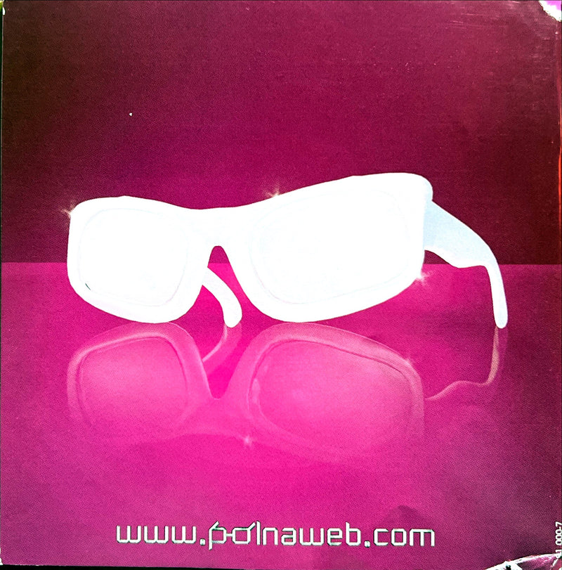 a pair of white sunglasses sitting on top of a pink background