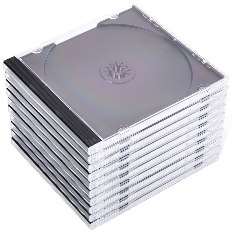 Lot de 10 Boîtiers standards (pour CD et disques Blu-Ray, Étui protecteur pour CD) Noir/Transparent