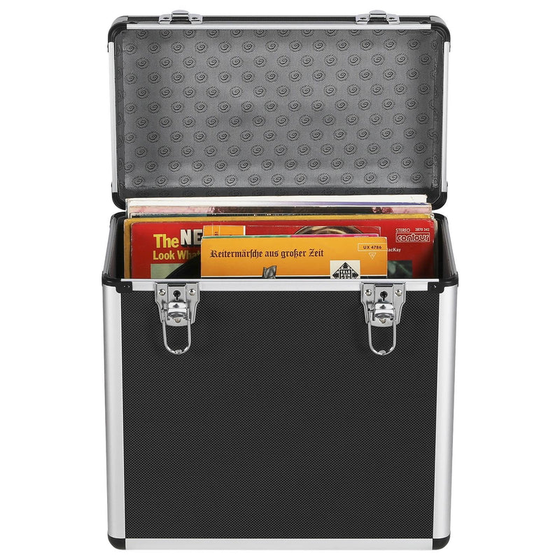 Mallette de Rangement pour 50 Disques Vinyles 33 Tours avec Fermeture à Clé - 35x20x36 cm Noir