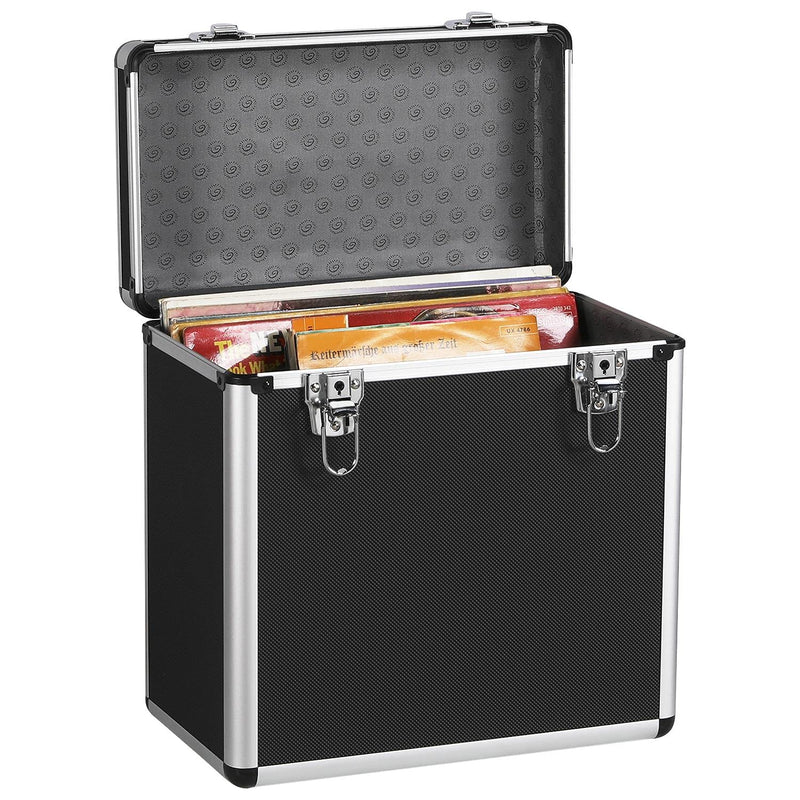 Mallette de Rangement pour 50 Disques Vinyles 33 Tours avec Fermeture à Clé - 35x20x36 cm Noir