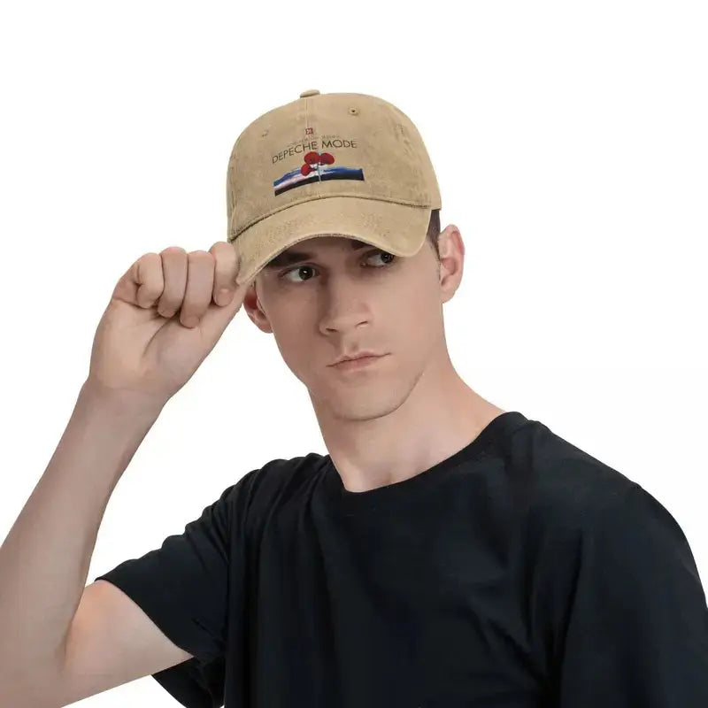 Casquette vintage Depeche Mode "Music for the Masses" beige unisexe ajustable