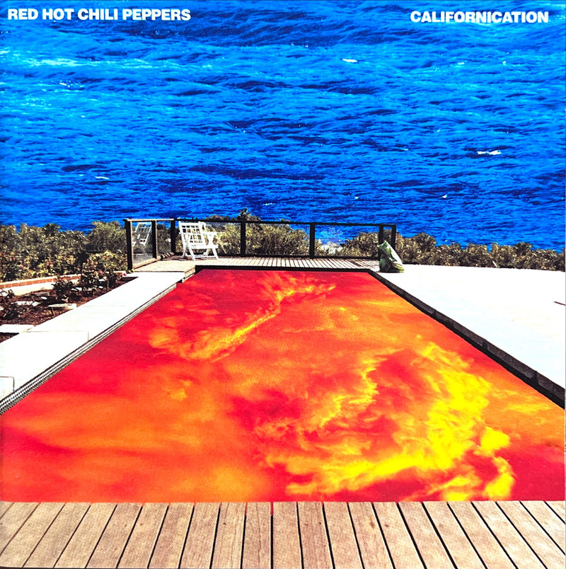 a painting of a red hot chili peppers on a deck