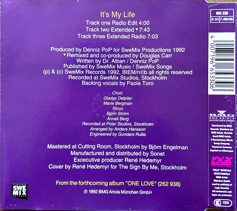 the back of a purple cd cover with the words it's my life