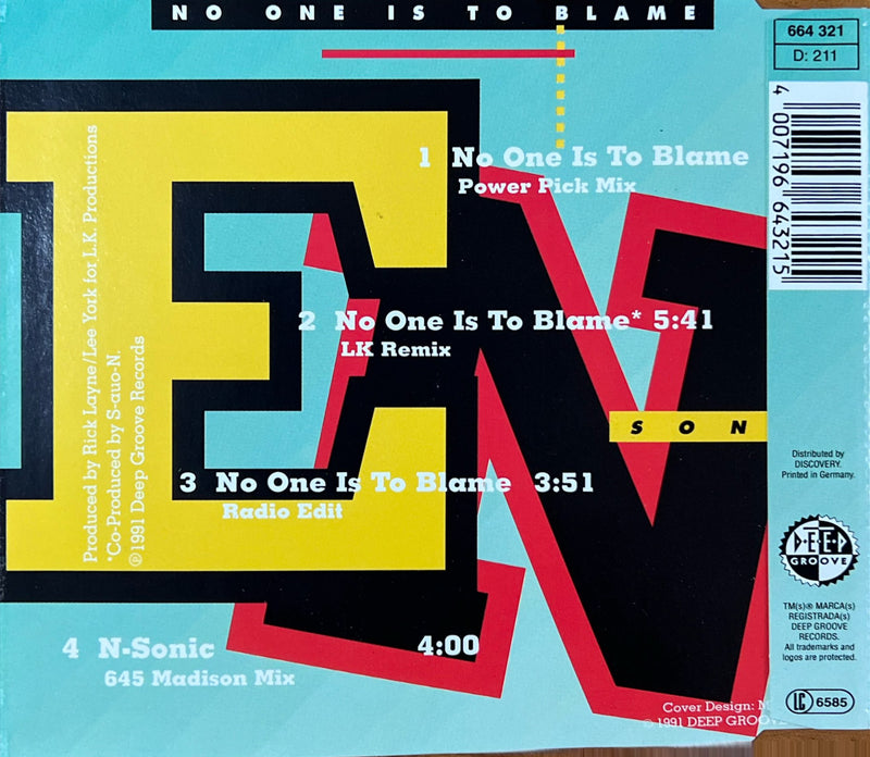 En-Sonic CD Maxi No One Is To Blame 1991 (NM/NM)