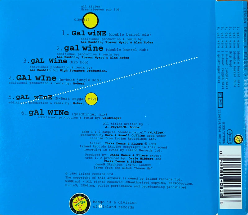 Chaka Demus & Pliers CD Maxi Gal Wine 1994 Island (NM/NM)