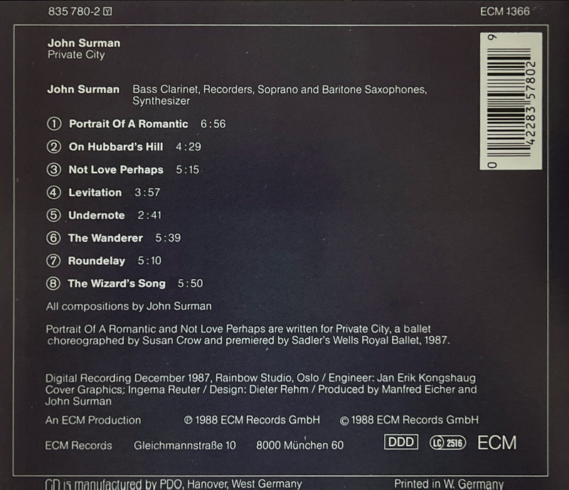 John Surman – Private City (CD ECM 1988) (M/NM)