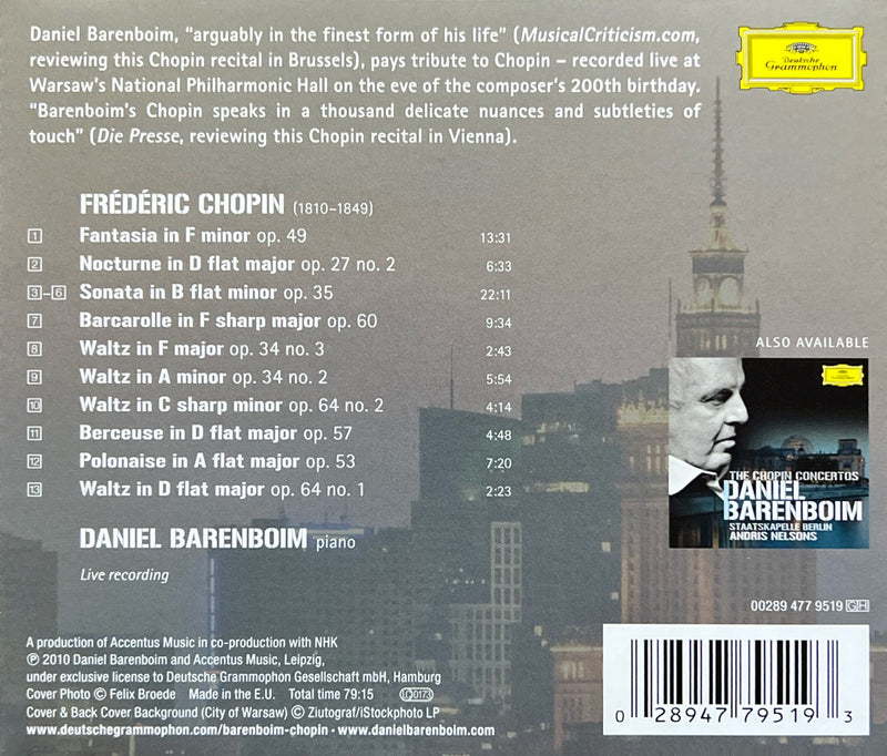Daniel Barenboim CD Plays Chopin: The Warsaw Recital (NM/M)
