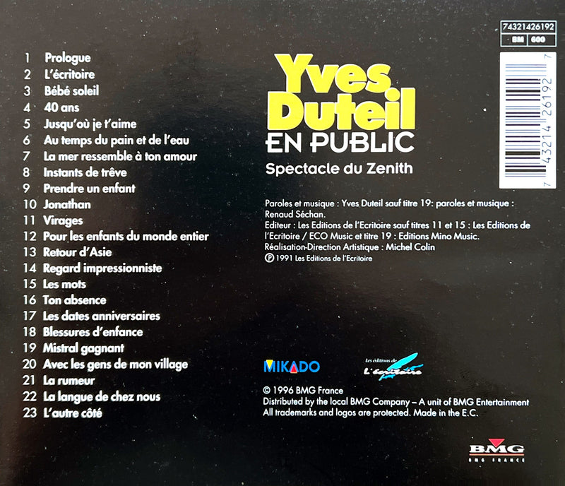Yves Duteil CD Yves Duteil En Public (Spectacle Du Zénith 1991) (M/M)
