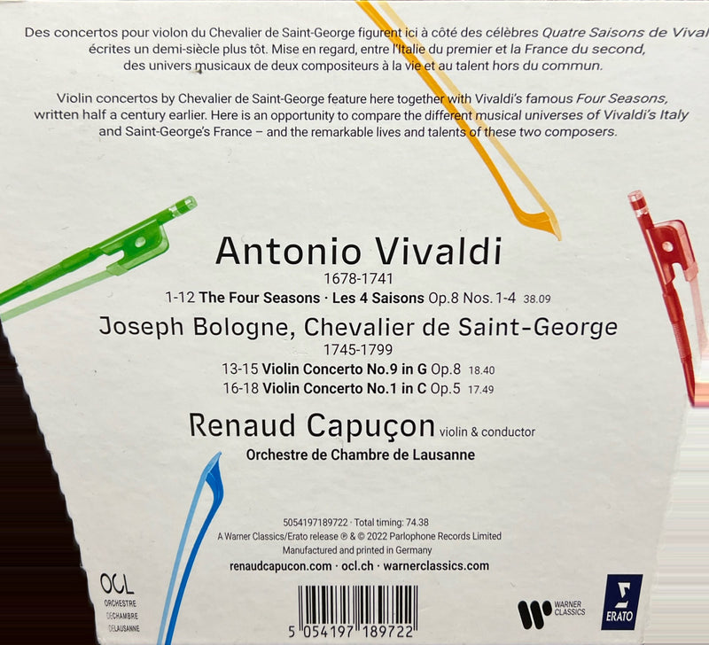 Vivaldi CD Les 4 Saisons / Capuçon, Chevalier de Saint-George (M/NM)