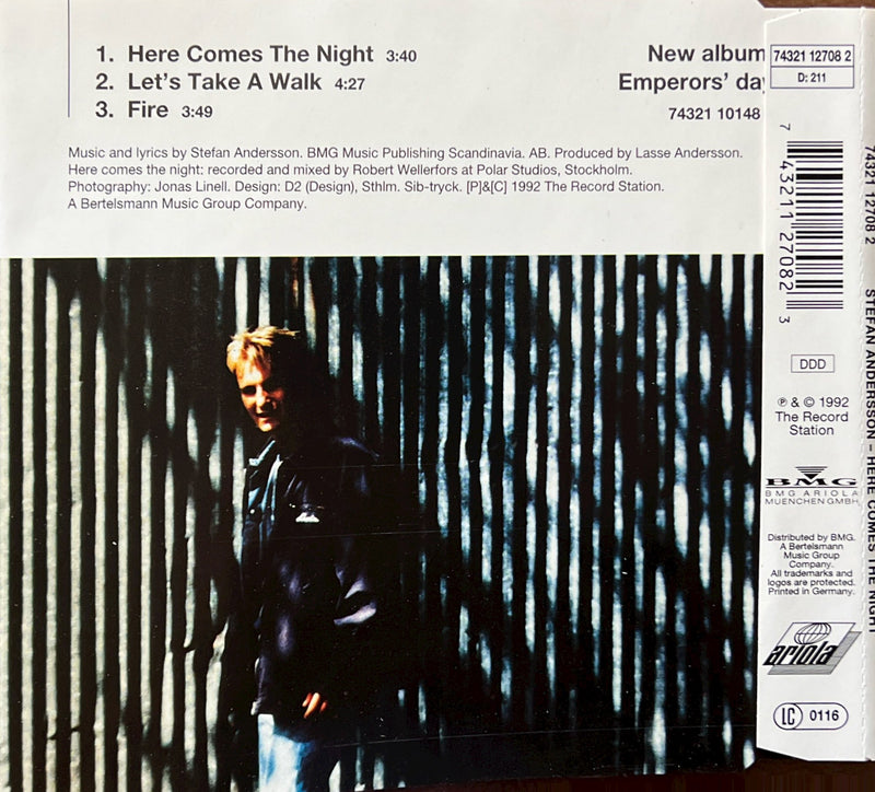 Stefan Andersson CD Maxi "Here Comes The Night" 1992 BMG Ariola