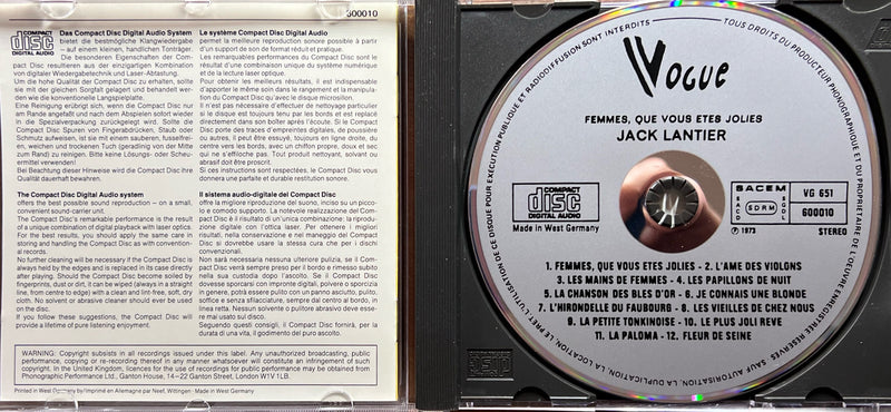 Jack Lantier - CD - Femmes, Que Vous Êtes Jolies (NM/NM)