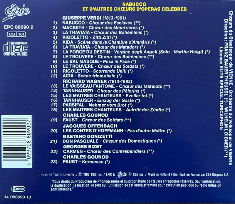 Nabucco et autres chœurs d’opéras célèbres CD Chœurs du Staatsoper de Vienne (M/M)