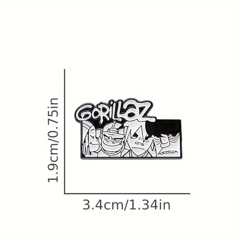 Pin's Métallique "Gorillaz" Noir et Blanc - Broche de Collection pour Fans de Musique