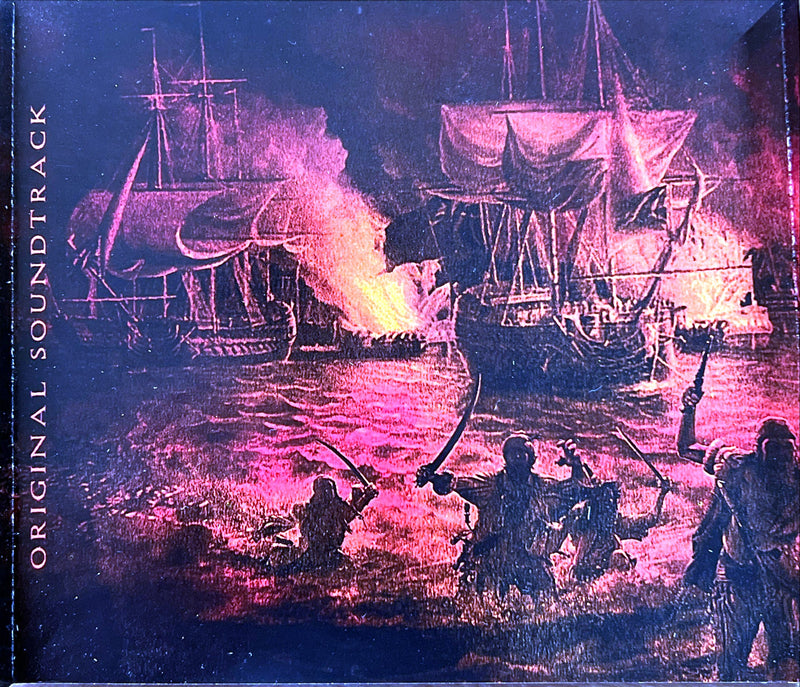 a painting of a fire burning in a harbor