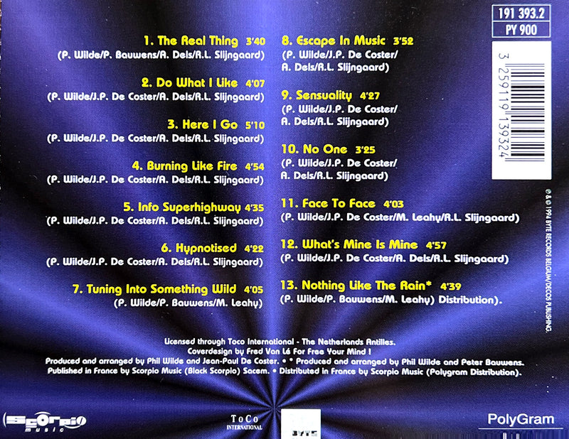 the back cover of a cd with a blue background