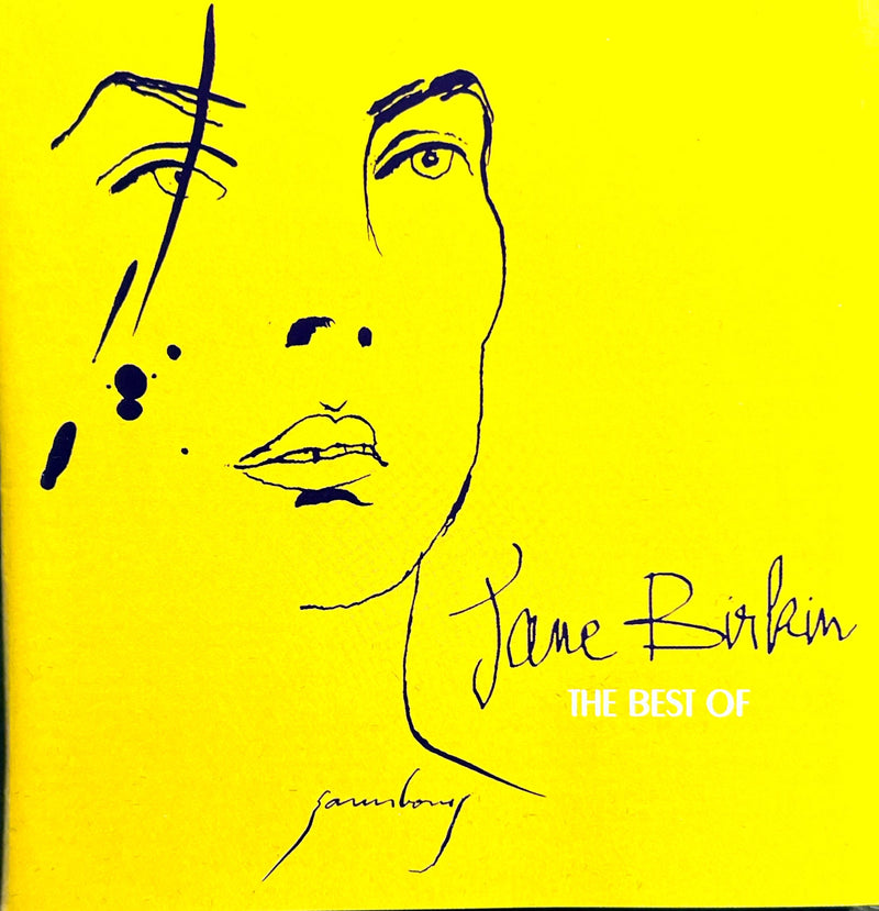 a drawing of a woman's face on a yellow background