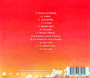 the back cover of a cd with a red sky in the background