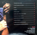 a close up of a menu with a person holding a guitar
