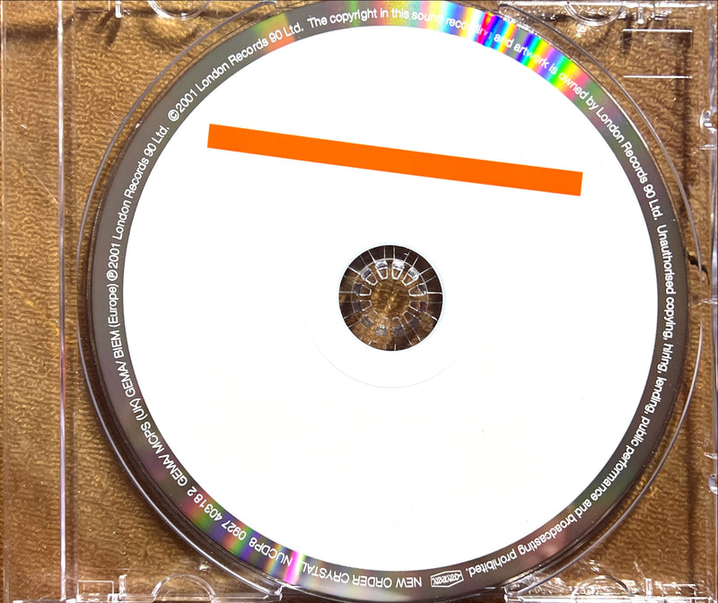 a white disc with an orange line on it