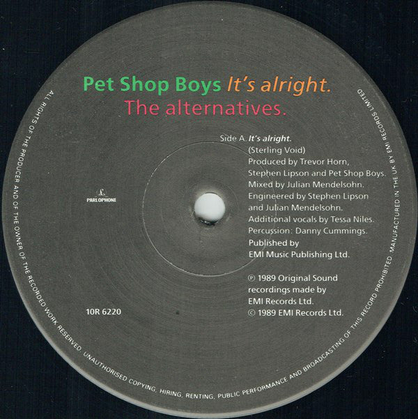 Pet Shop Boys ‎10" It's Alright (The Alternatives) - Lyntone pressing - UK