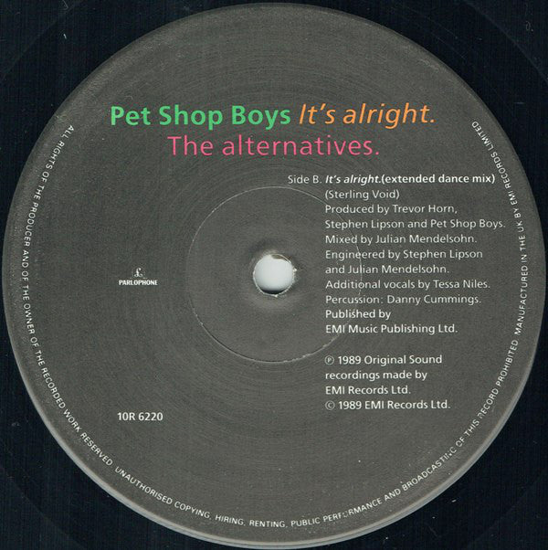 Pet Shop Boys ‎10" It's Alright (The Alternatives) - Lyntone pressing - UK