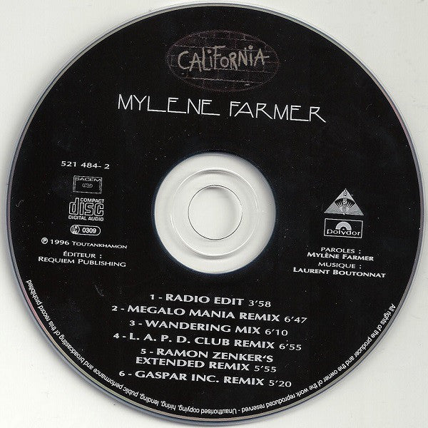 Mylène Farmer ‎Maxi CD California (Remixes) - France (PMDC)