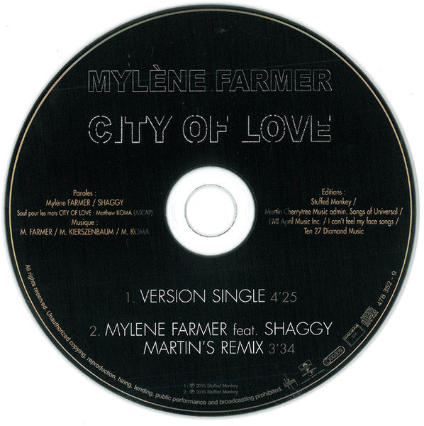 Mylène Farmer CD Single City Of Love