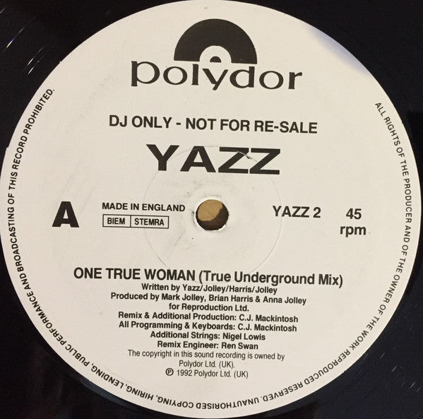 Yazz ‎12" One True Woman - Promo - UK