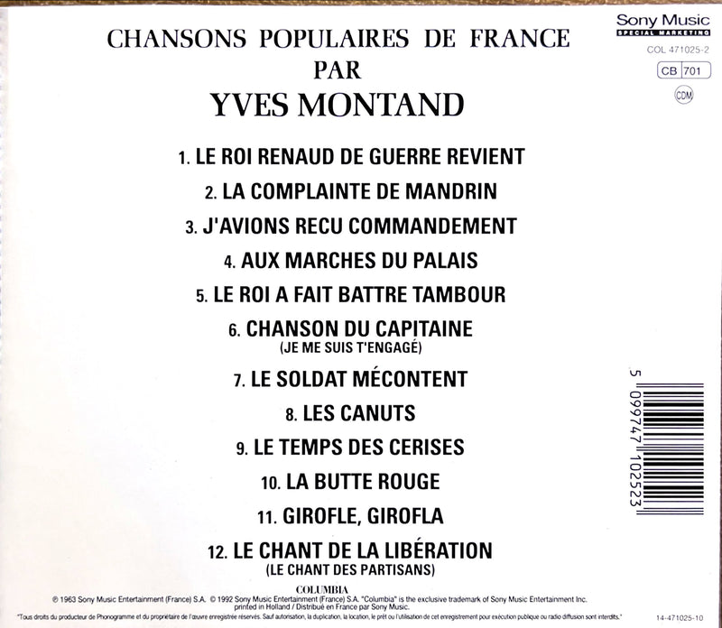Yves Montand CD Chansons Populaires De France (M/VG+)
