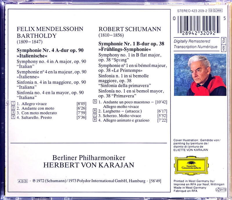 Herbert von Karajan, Berlin Philharmonic Orchestra, Felix Mendelssohn / Robert Schumann CD Symphony No. 4 "Italian" / Symphony No. 1 "Spring"
