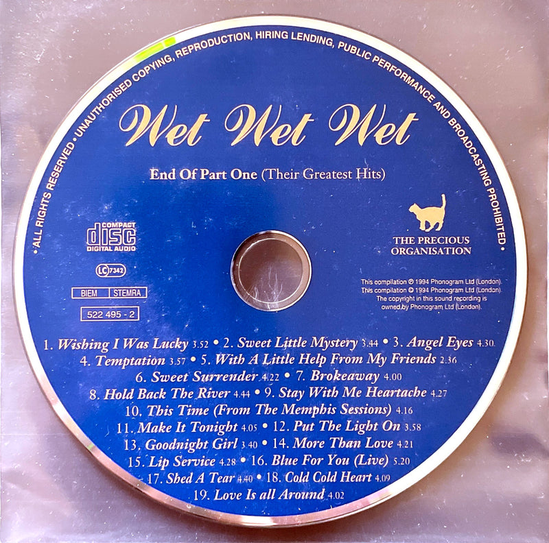 Wet Wet Wet ‎CD End Of Part One (Their Greatest Hits) - Europe (VG+/VG+)