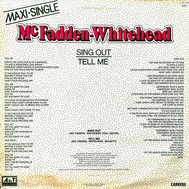 McFadden & Whitehead 12" Sing Out / Tell Me - France