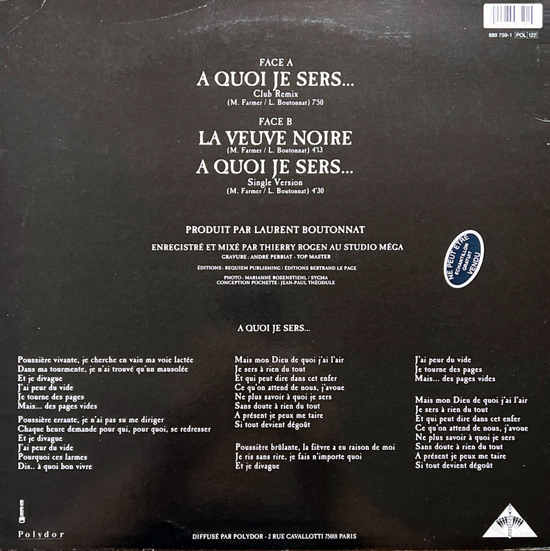 Mylène Farmer 12" A Quoi Je Sers... (Club Remix) - France