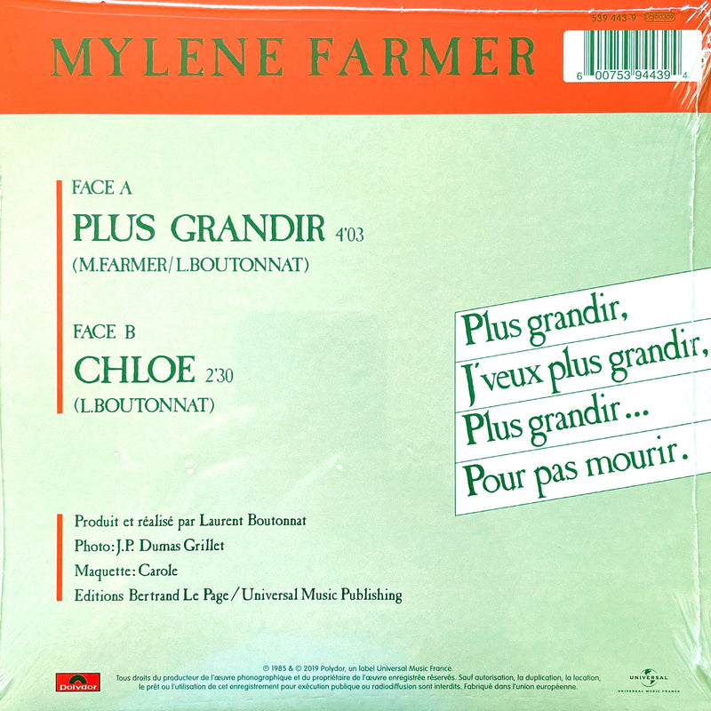 Mylène Farmer 7" Plus Grandir - Réédition 2021 - France