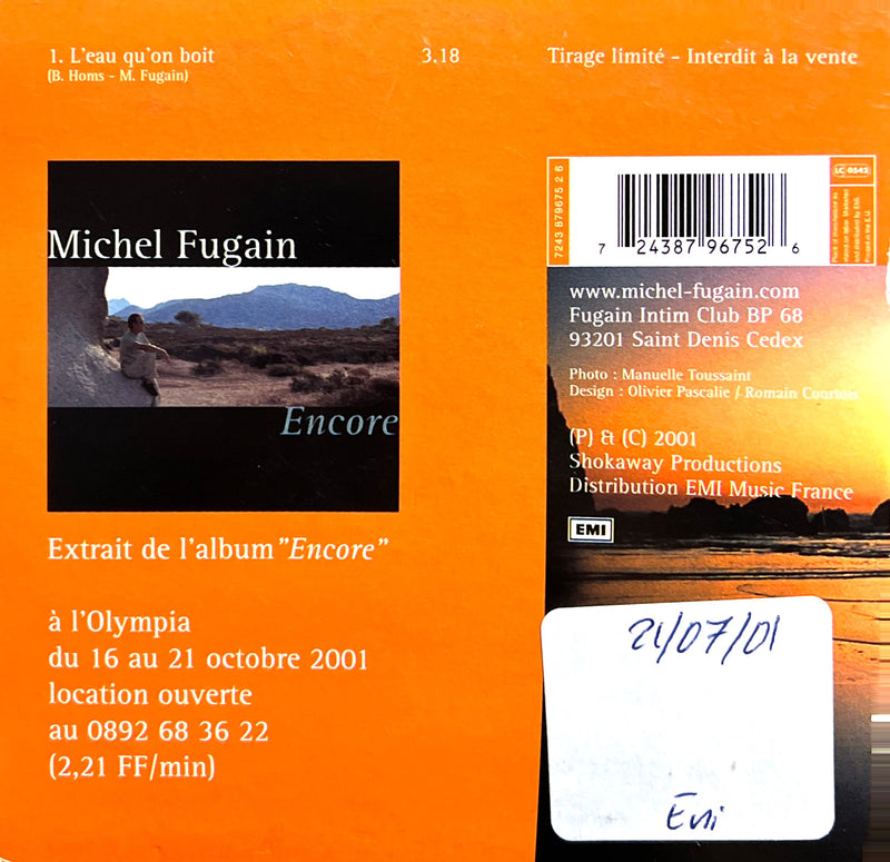 Michel Fugain CD Single L'eau Qu'on Boit - Promo