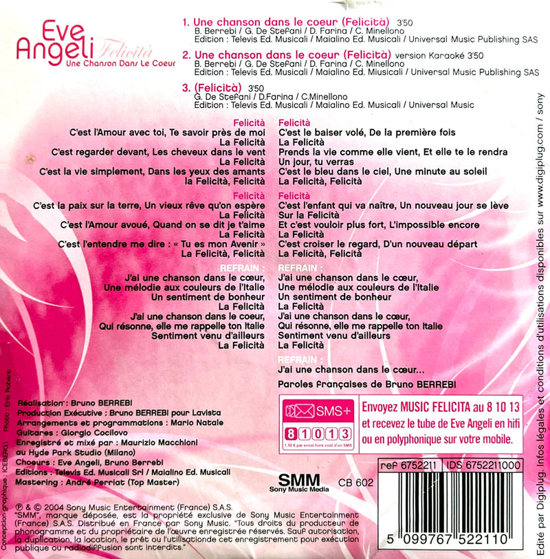 Eve Angeli CD Single Une Chanson Dans Le Coeur (Felicità)