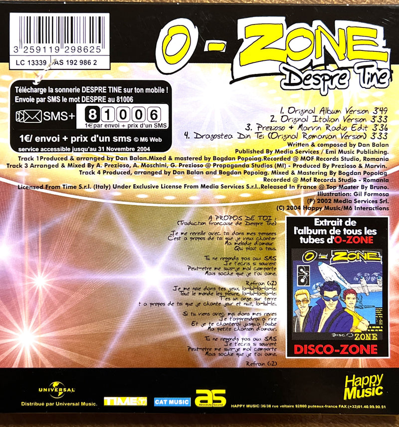 0-Zone CD Single Despre Tine
