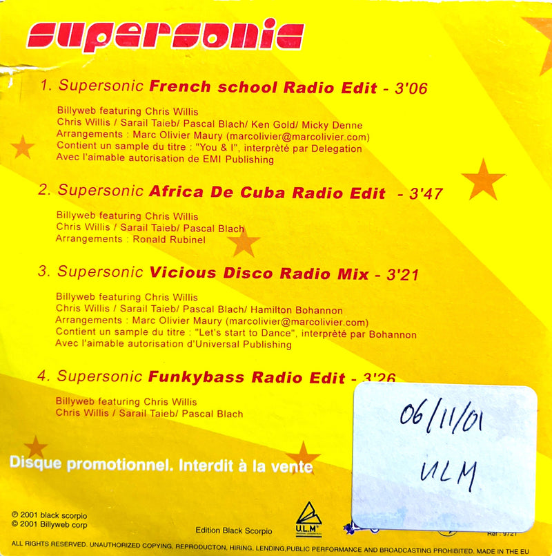 Billyweb featuring Chris Willis Maxi CD Supersonic - Promo