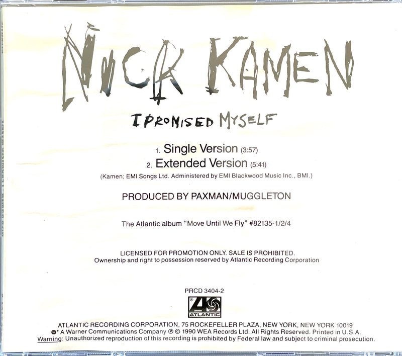 Nick Kamen ‎CD Single I Promised Myself (Independiente Mix) - Promo - US