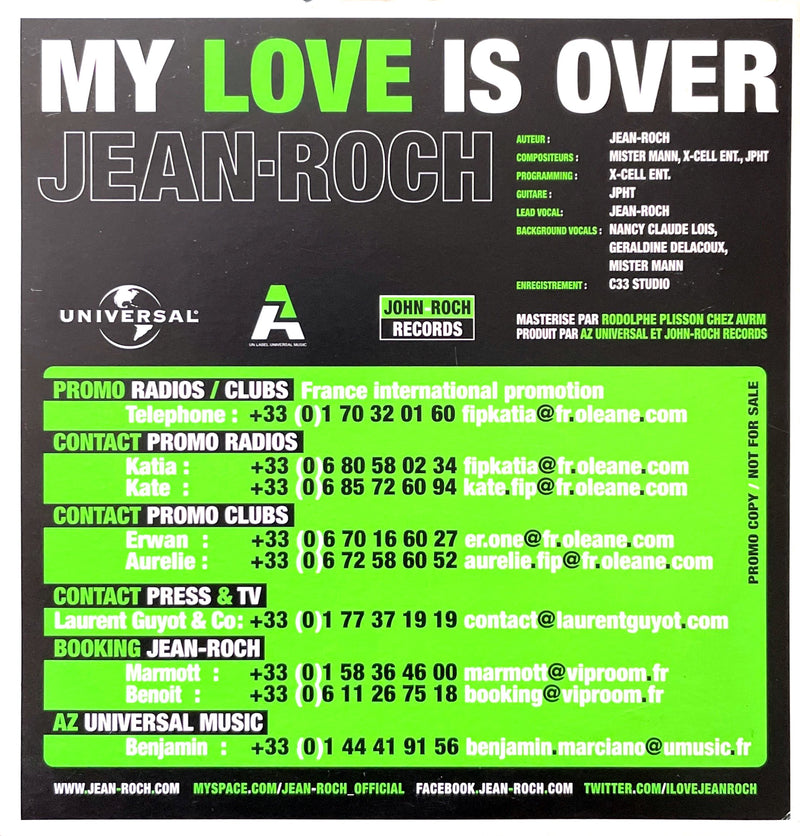 Jean-Roch ‎CD Single My Love Is Over - Promo - France (VG+/VG+)