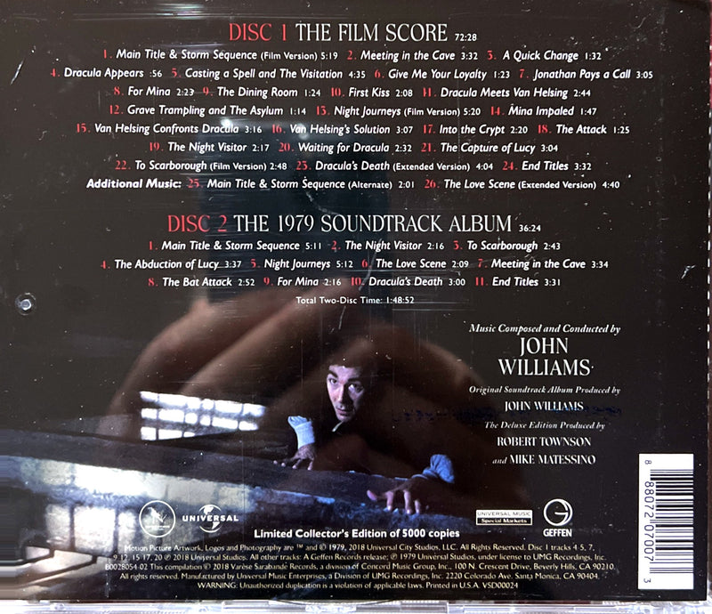 John Williams 2xCD Dracula (Original Motion Picture Soundtrack) - Deluxe Edition, Tirage Limité 5000 exemplaires