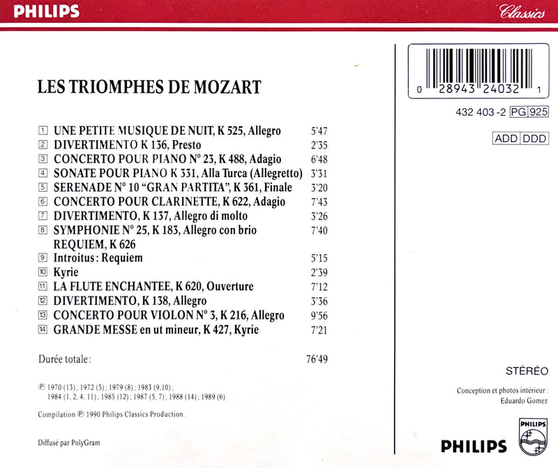 Compilation CD Les Triomphes de Mozart - France