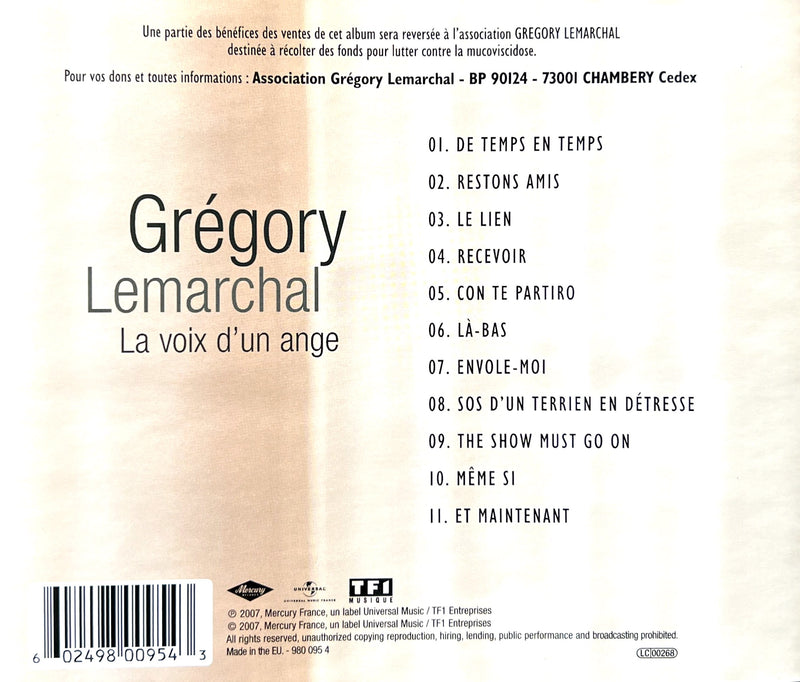 Grégory Lemarchal CD La Voix D'Un Ange