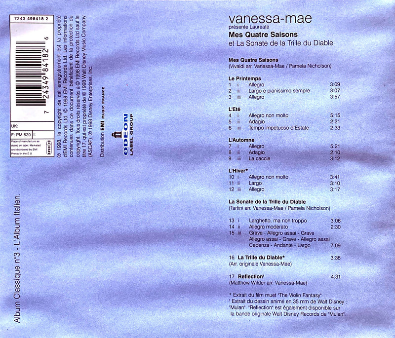 Vanessa-Mae ‎CD Mes Quatre Saisons Et La Sonate De La Trille Du Diable - France (VG/VG+)