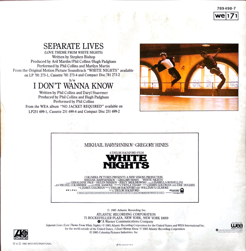 Phil Collins And Marilyn Martin 7" Separate Lives (Thème Du Film White Nights) - France